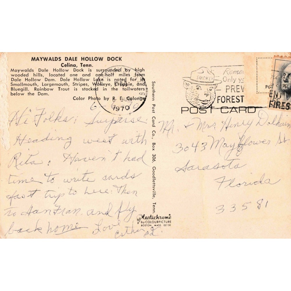 Vintage Maywalds Dale Hollow Dock Celina Tennessee TN Postcard 1970 Postmark - Picture 2 of 2